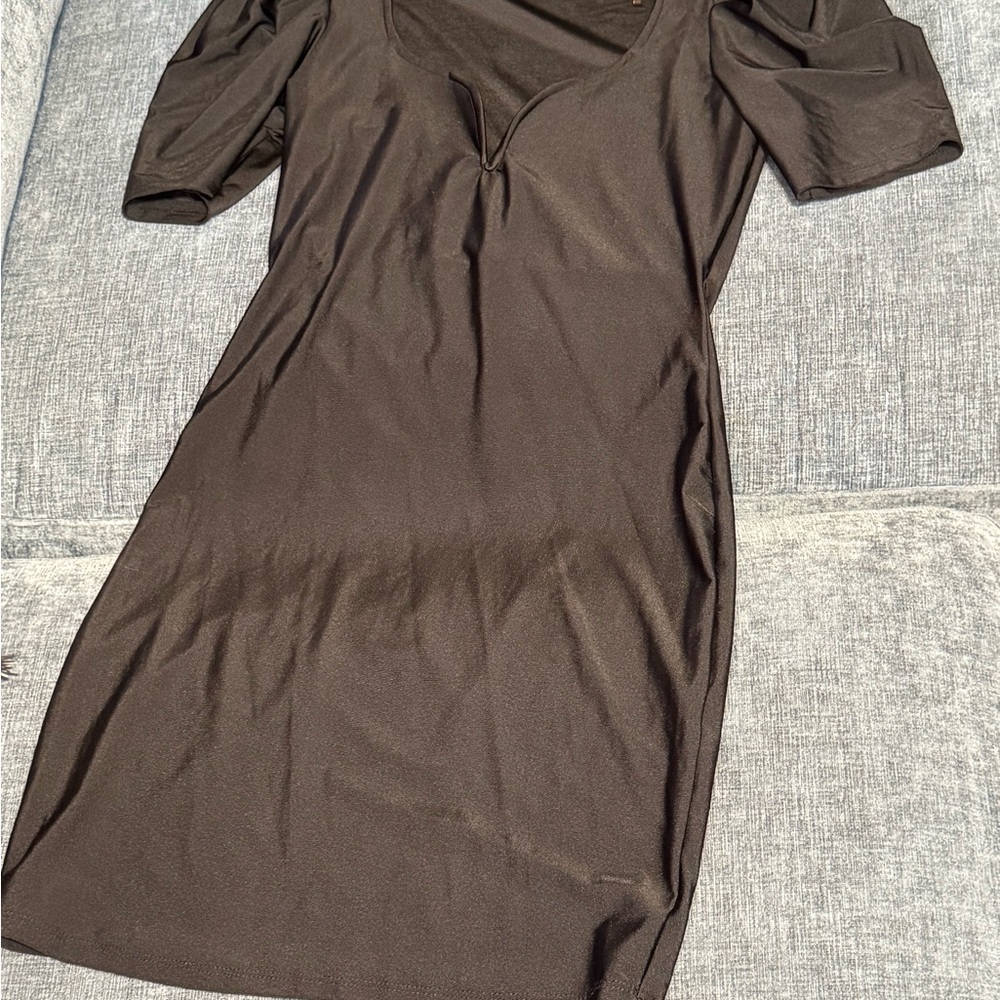 Haute Monde Black Puff Sleeve V-Neck Sheath Dress